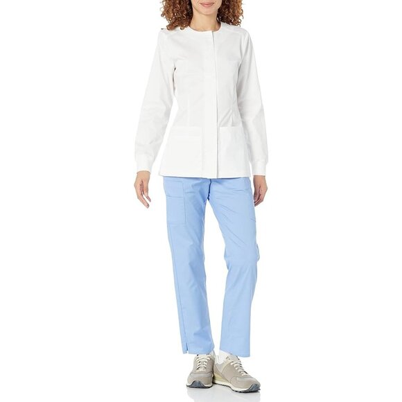 Amazon Essentials Women's Scrub Snap Jacket Small pockets white - Picture 2 of 6